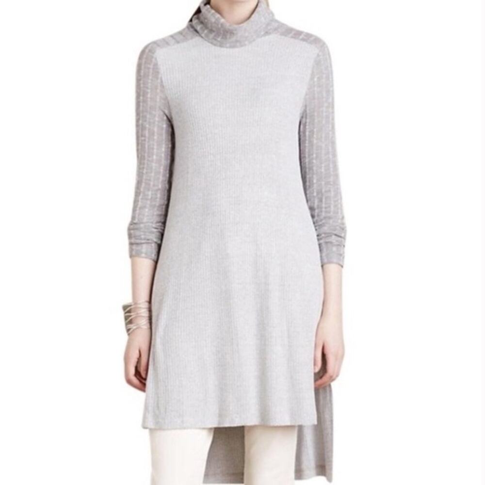 Postmark Anthropologie Grey Ribbed Knit Cowl Neck‎ Tunic Sweater Size M Top NWOT